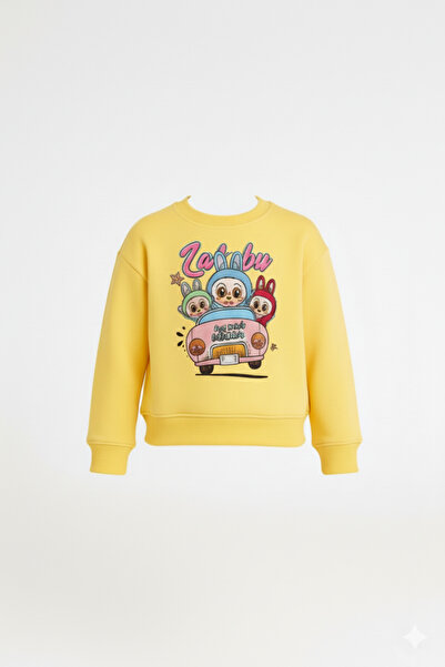 LİTTLE TORTOİSE Girl's Printed Winter Fleece-Lined Sweatshirt / Tracksuit Set