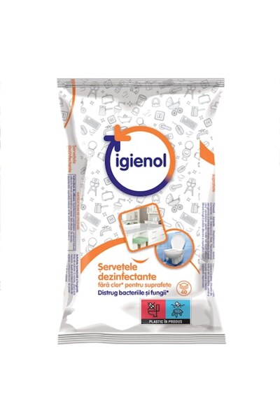 Igienol Șervețele dezinfectante fără clor pentru suprafețe, 40 buc.