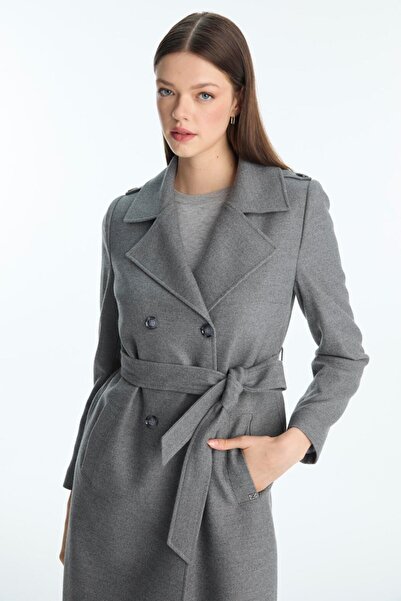 Zühre Shoulder Detail Belted Coat Gray 13898