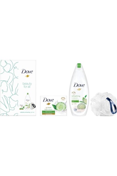 Dove Refresh Gift Set: Shower Gel 250 ml + Bar Soap 100 g + Bath Puff