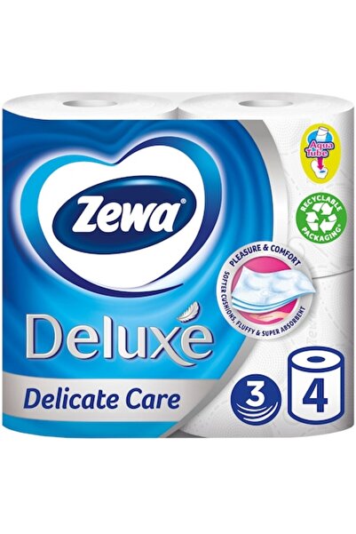 Zewa Deluxe Delicate Care Toilet Paper, 3-ply, 4 rolls
