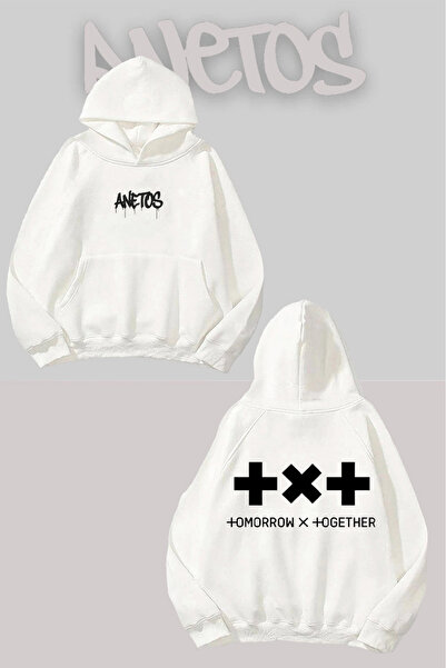 Anetos TXT 8 Spate cu imprimeu Alb cu glugă Swea tricou