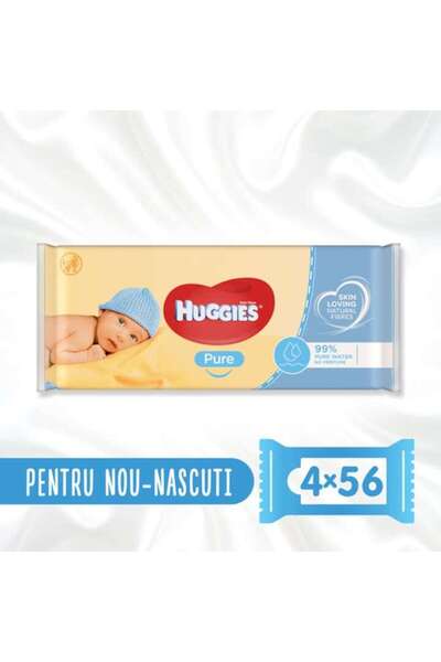 Huggies Pure Wet Wipes, 4 packs x 56, 224 pcs