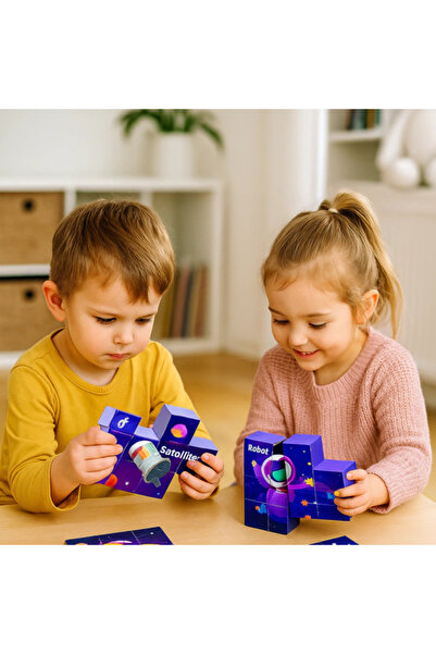 Picodino Magnetic cube puzzle with large pieces, 6 images, educational, 3+ years, Space