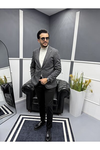 Avni Ceylan Italian Style S Slim Fit Houndstooth Pattern Men's Blazer Jacket