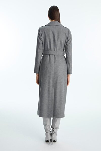 Zühre Shoulder Detail Belted Coat Gray 13898