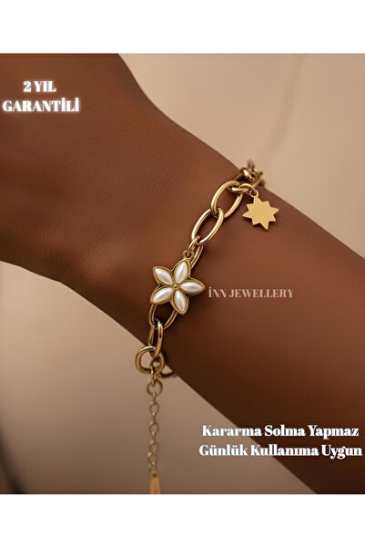 İNN JEWELLERY 316L Steel Bracelet, Tarnish-Free, Anti-Allergenic, with Flower...