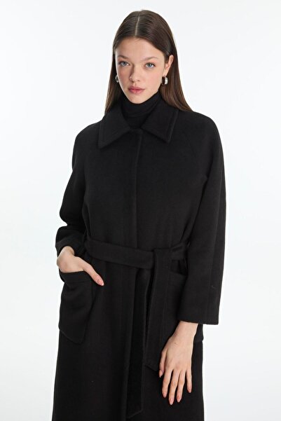 Zühre Short Detailed Belted Coat Black 13829