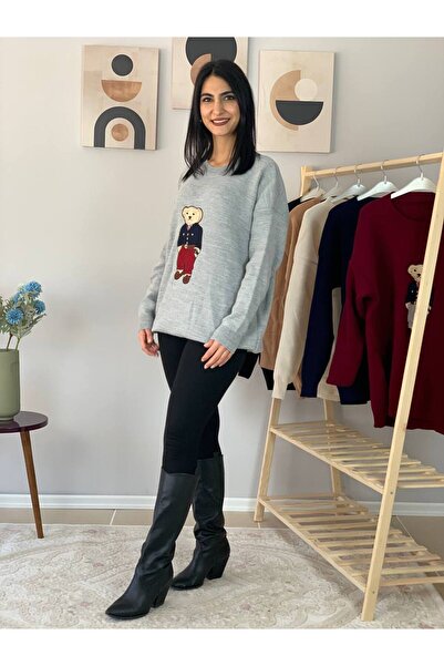 YusGos Women's Teddy Bear Crew Neck Knit Sweater