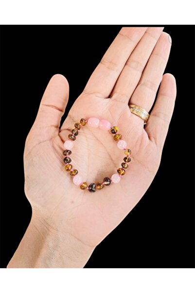 Kehribarkolyecimm Kehribar pembe kuvars tasarım bebek bileklik