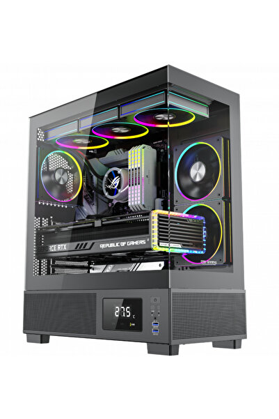 ProGaming - Computer Parts for Gamers ProGaming Kian Case, Middle Tower ATX, No PSU, 6 ARGB Fans, Digital Display, Black