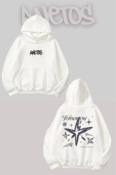 Anetos TXT 4 Spate cu imprimeu Alb cu glugă Swea tricou