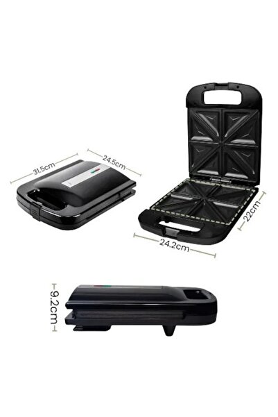 Huslog Triangle Sandwich Maker for 4 Sandwiches, 1400W, Black