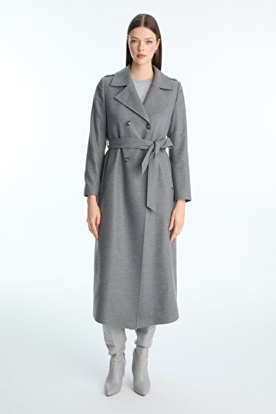 Zühre Shoulder Detail Belted Coat Gray 13898