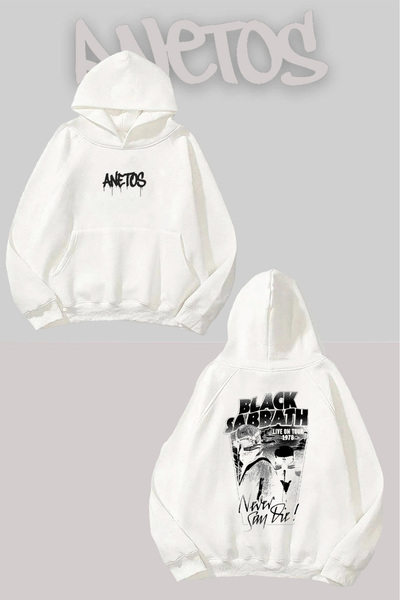Anetos Black Sabbath 11 Бяла суитшърт с качулка и печат на гърба