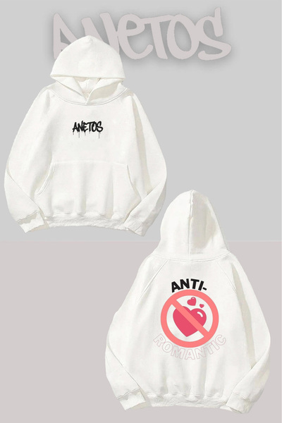 Anetos TXT 2 Spate cu imprimeu Alb cu glugă Swea tricou