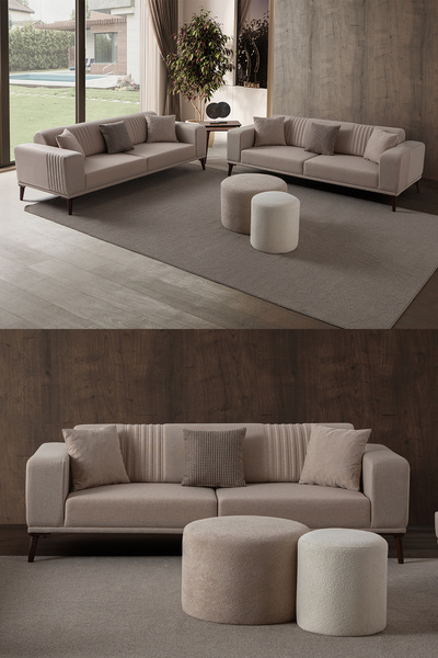 EDSY HOME Regnar 3+3 Koltuk Takımı Sütlü Kahve