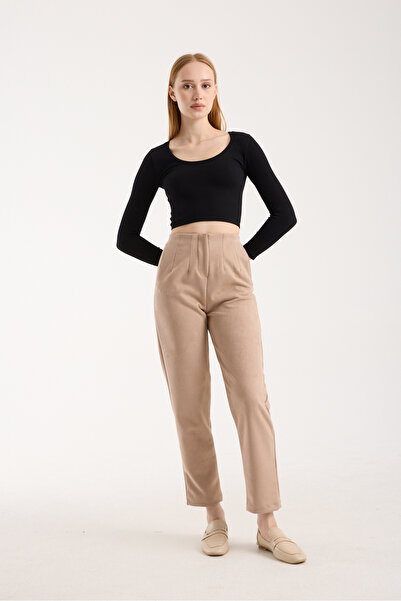 TheyYou Παντελόνι από ύφασμα σουέτ με ελαστική μέση - Παντελόνι από σουέτ με πλισέ ελαστική μέση