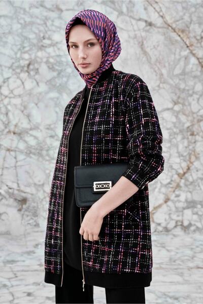 Zühre Patterned Zippered Fuchsia Jacket C-0111