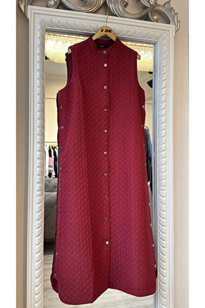 Invee Quilted Long Vest - Burgundy