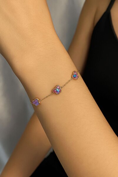 GAMZELİRENKLERİM Minimal Butterfly Purple Stone Steel Bracelet 316L Non-Aller...