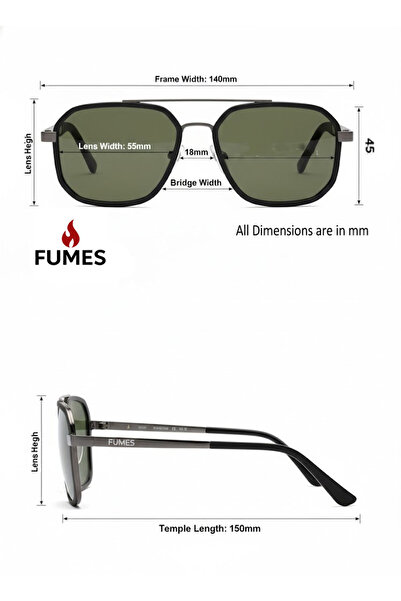 Fumes Triton – Polarized Green Lens Double Bridge Navigator Sunglasses for Men/Women, Gunmetal Frame