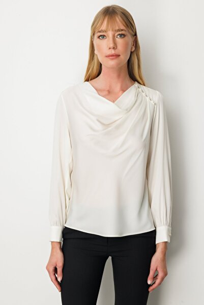 Ekol Degaje Yaka Satin Blouse-3019