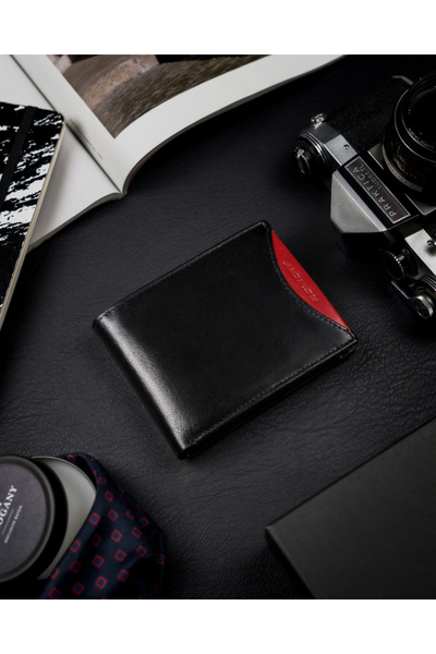 Other Slim men's wallet made of grain leather with a zipper compartment - Rovicky