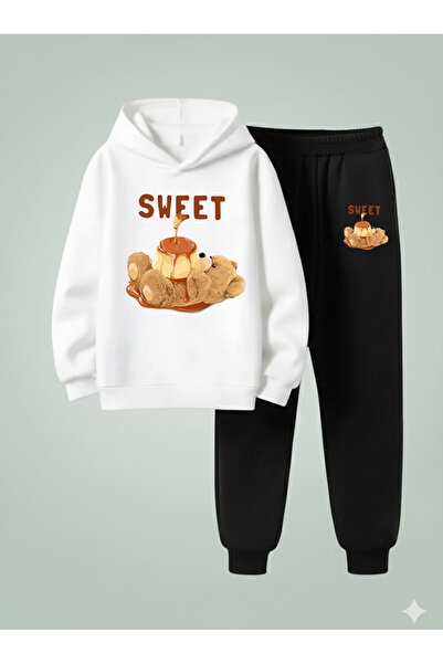 LORVEX Hanorac pentru copii cu glugă, imprimat SWEET, din 3 fire, din materia...