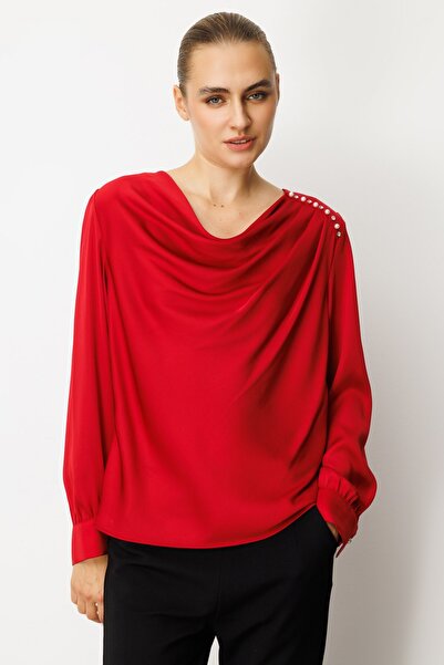 Ekol Degaje Yaka Satin Blouse-3019