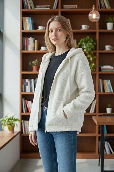 NewCabin Women's Plush Zippered Hooded Fleece Sweatshirt – Soft Textured Comfortable Oversized Models