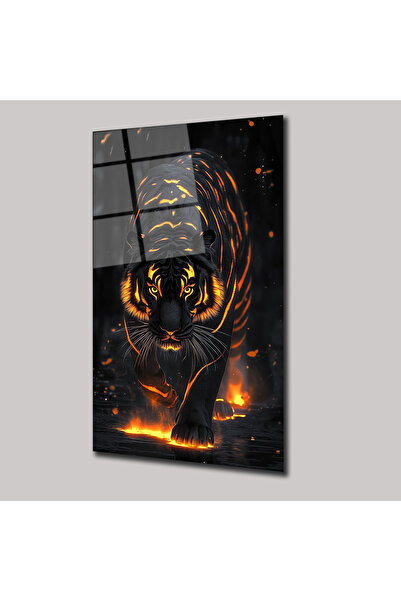 SteelArtDec ALEVLER İÇİNDEKİ KAPLAN - CAM TABLO - DEG0164