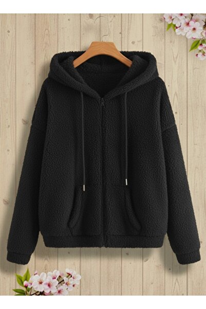 NewCabin Women's Plush Zippered Hooded Fleece Sweatshirt – Soft Textured Comfortable Oversized Models