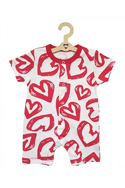 Miniworld Summer cotton jumpsuit, heart pattern, White/Red, 9-12 months