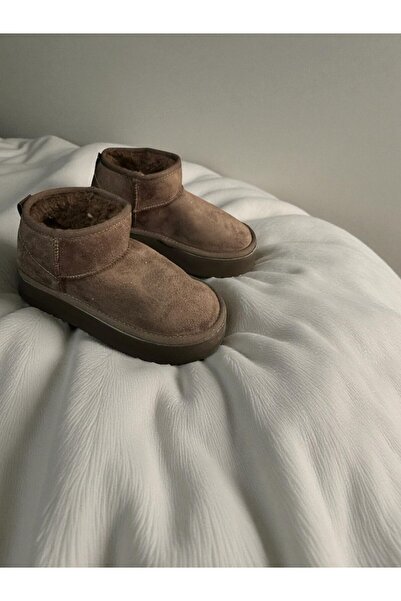 onexsports Kalın Tabanlı Kadın Süet içi Kürklü Yüksek Topuklu Taban Kışlık Bilekte Kısa Bot