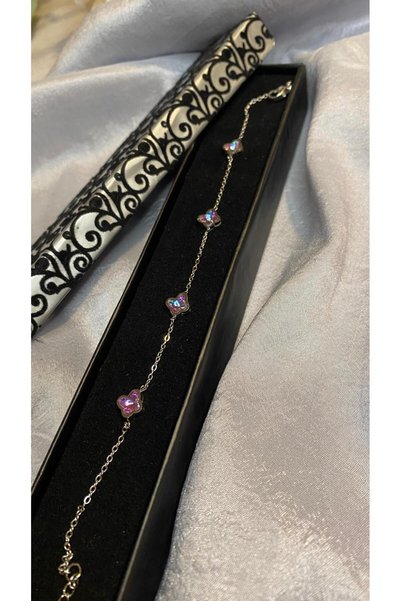 GAMZELİRENKLERİM Minimal Butterfly Purple Stone Steel Bracelet 316L Non-Allergic Anti-Allergic Steel