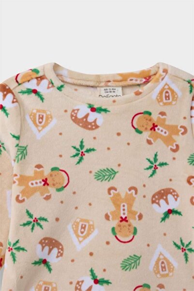 DeFacto Baby Boy Pajama Set New Year Themed Long Sleeve Velour Top Long Bottom (25 Wn)