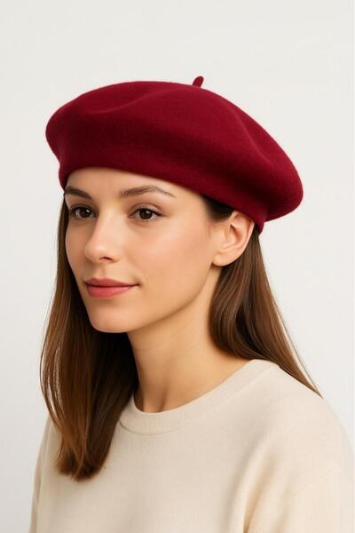 Melissa Boutique قبعة نسائية باللون العنابي العنابي قبعة الرسام الفرنسي