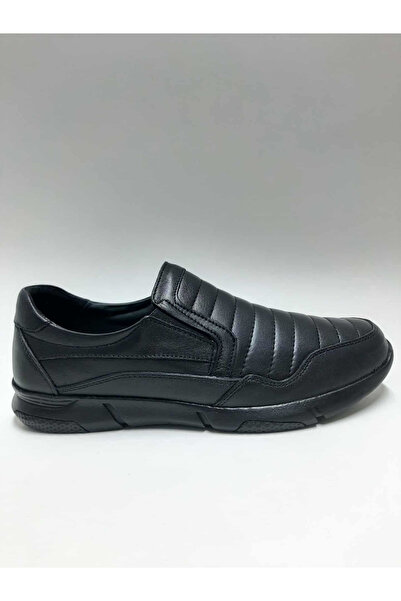 FOREX Genuine Leather Diabetic Orthopedic Black Laceless Comfortable Anatomical Winter Men's Shoes