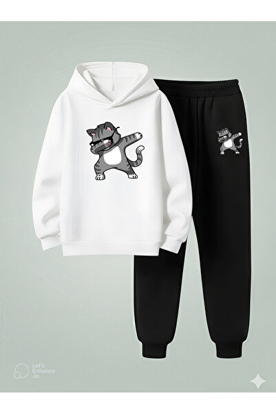 LORVEX Παιδικό φούτερ με κουκούλα JOKER CAT με στάμπα και 3 κλωστές - Σετ φόρμας