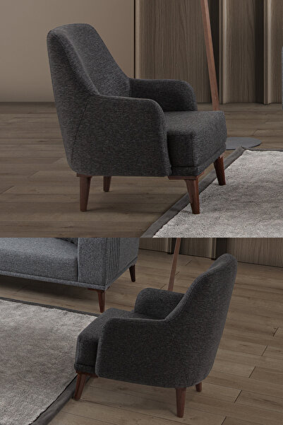 EDSY HOME Regnar Keten Berjer Antrasit Tekli Koltuk