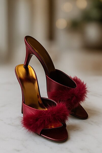 cherry queen Papuci cu toc din satin burgundy premium – eleganță de lux pentru noapte și acasă, design elegant și feminin