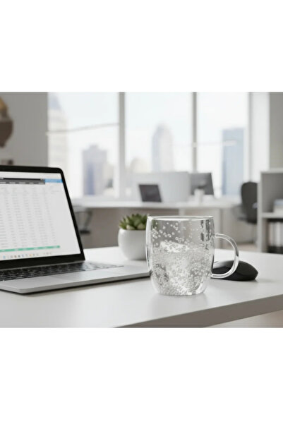 Herum Set of 4 double-walled mugs with white pebbles, made of glass, heat-resistant, Transparent, 350 ml