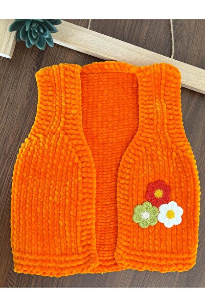 bebiktanem Çiçekli El Örgüsü Kadife Bebek Yelek