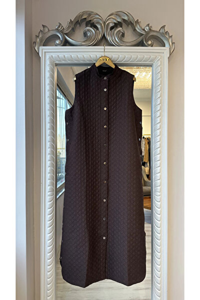 Invee Quilted Long Vest - Brown