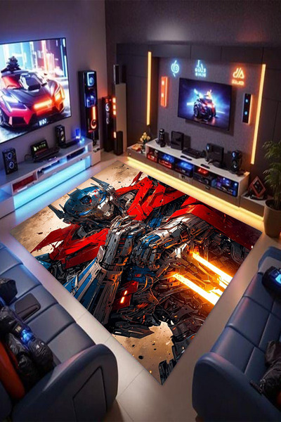 Halura Transformers DESENLİ Kaymaz Taban Makinede Yıkanabilir Gaming Oyuncu Gamer Genç Odası Halısı