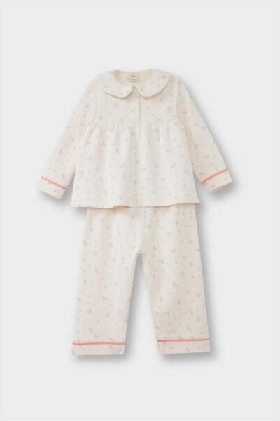 DeFacto Baby Girl Pajama Set Floral Long Sleeve Jacquard Top Long Bottom (25 Wn)