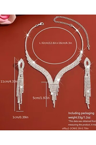 iyzi Women's Luxurious Stone-Encrusted Tassel Jewelry Set - Necklace, Earrings, Wedding April and |   Daily Use