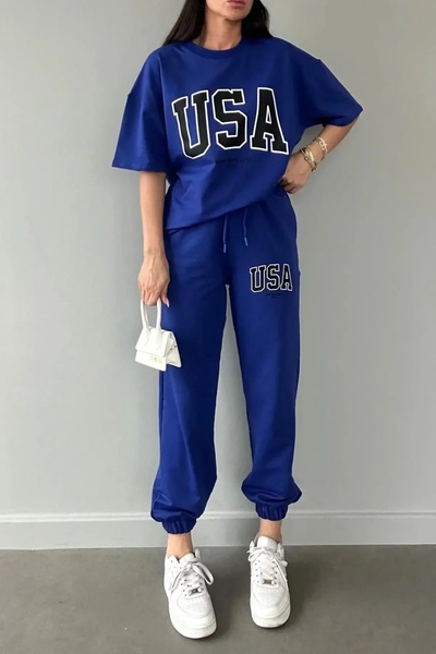 LUSHN USA New York City Printed Oversize Summer Top and Bottom Tracksuit Set