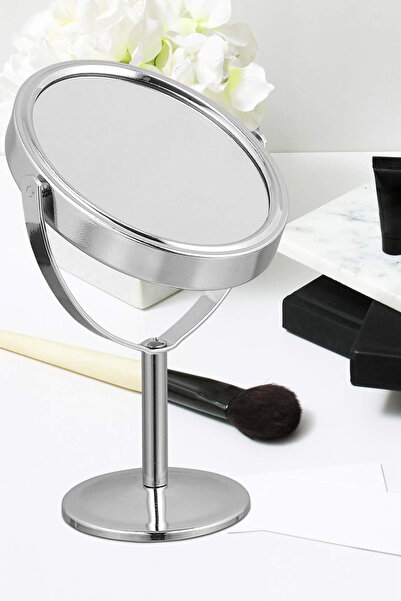 TechnoStation Mini Retro Masa Aynası Yuvarlak Gümüş Renk Şirin Zarif Masa Mak...